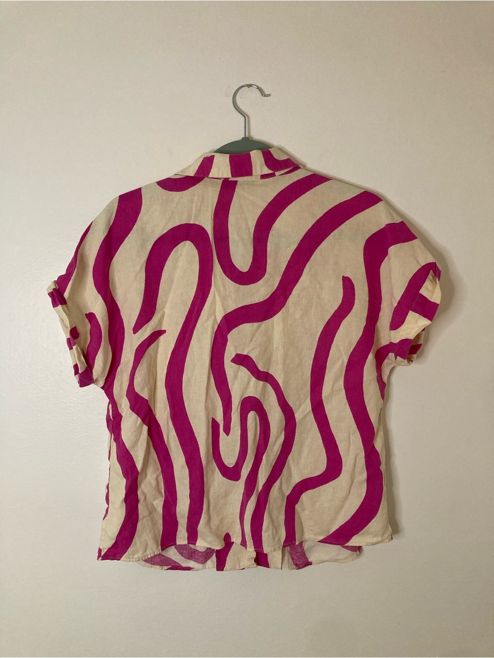 MNG Mango Linen Blend PJ Set Abstract Pink Wavy Stripe Pajama Loungewear XS 4 - Picture 3 of 11